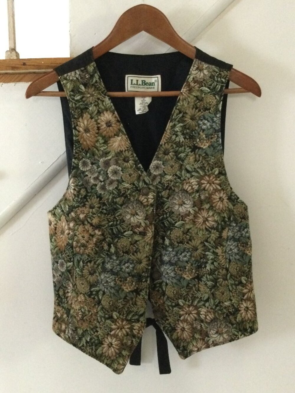 Vintage L.L. Bean Floral Tapestry Vest Tie Back Waistcoat [8] Cottagecore 90s
